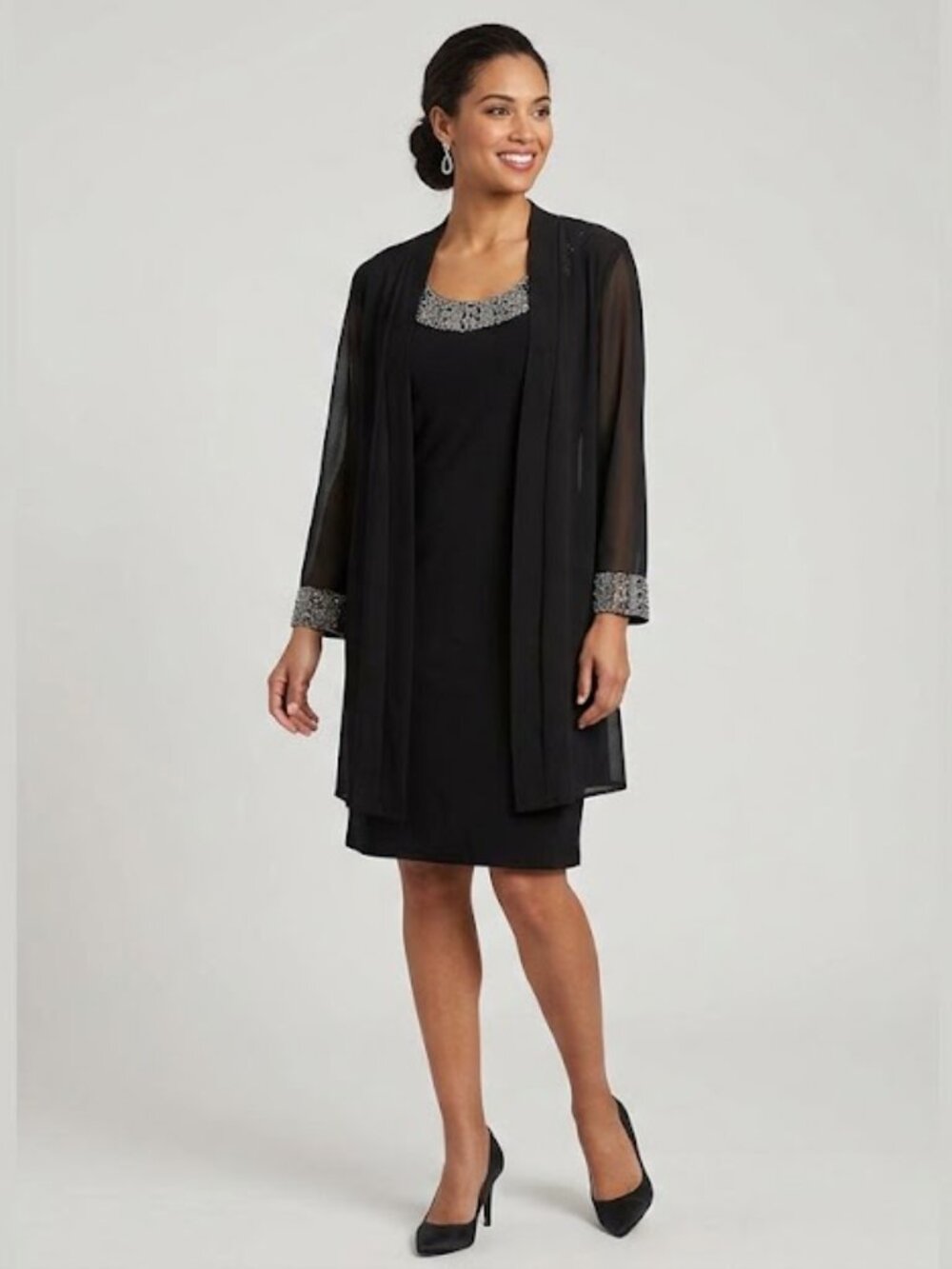 R&M Richards 2 Piece Set Dress And Opened Front Cardigan Size 10